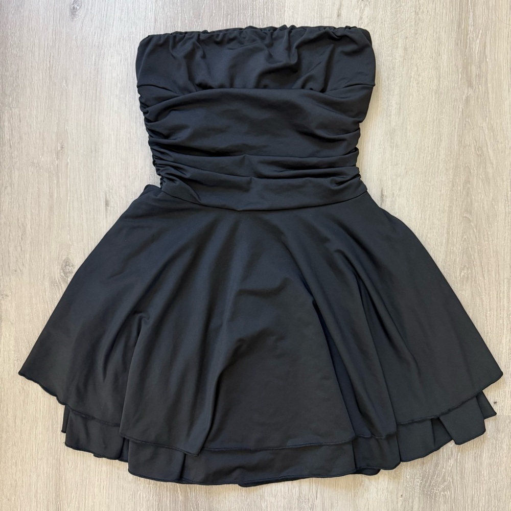Free Shipping Black Strapless Ruched Tiered Mini Dress | Size S | Never Worn